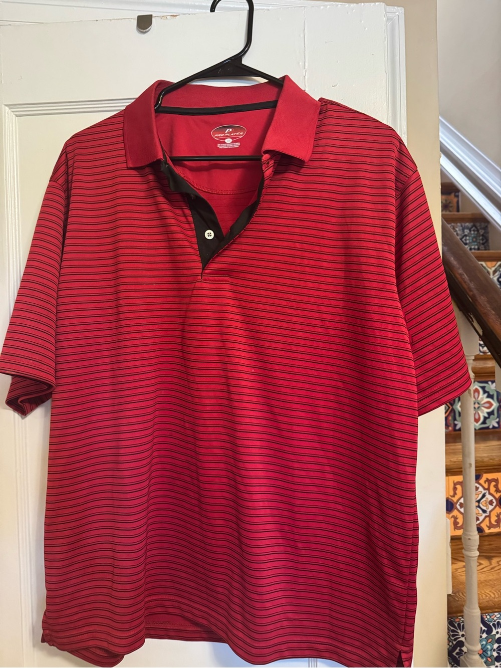 Red Striped Polo Shirt - Performance Golf Polo and a blue PGA tour golf poloa